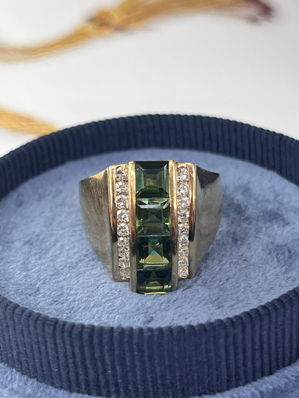 Funky Green Stone & Diamond 14K Yellow Gold Statement Ring