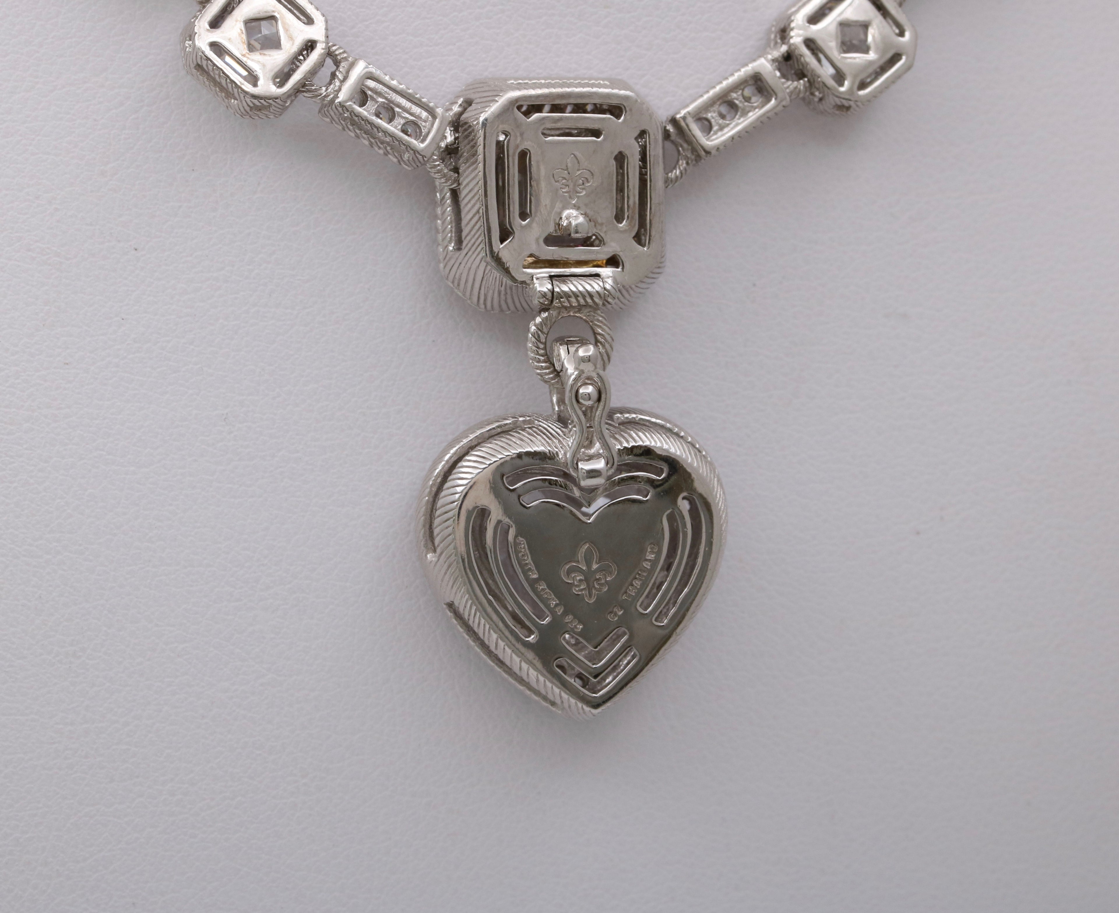 Judith Ripka Sterling Silver Heart Lavaliere Necklace