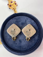 Load image into Gallery viewer, Vintage Cloisonné Open &amp; Close Rose 18K Gold &amp; Sterling Silver Studs Earrings.
