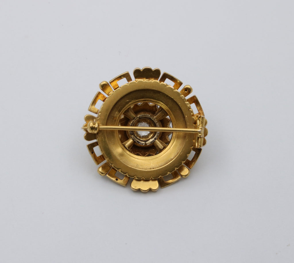 Antique 14K Yellow Gold Emerald, Diamond and Pearl Brooch