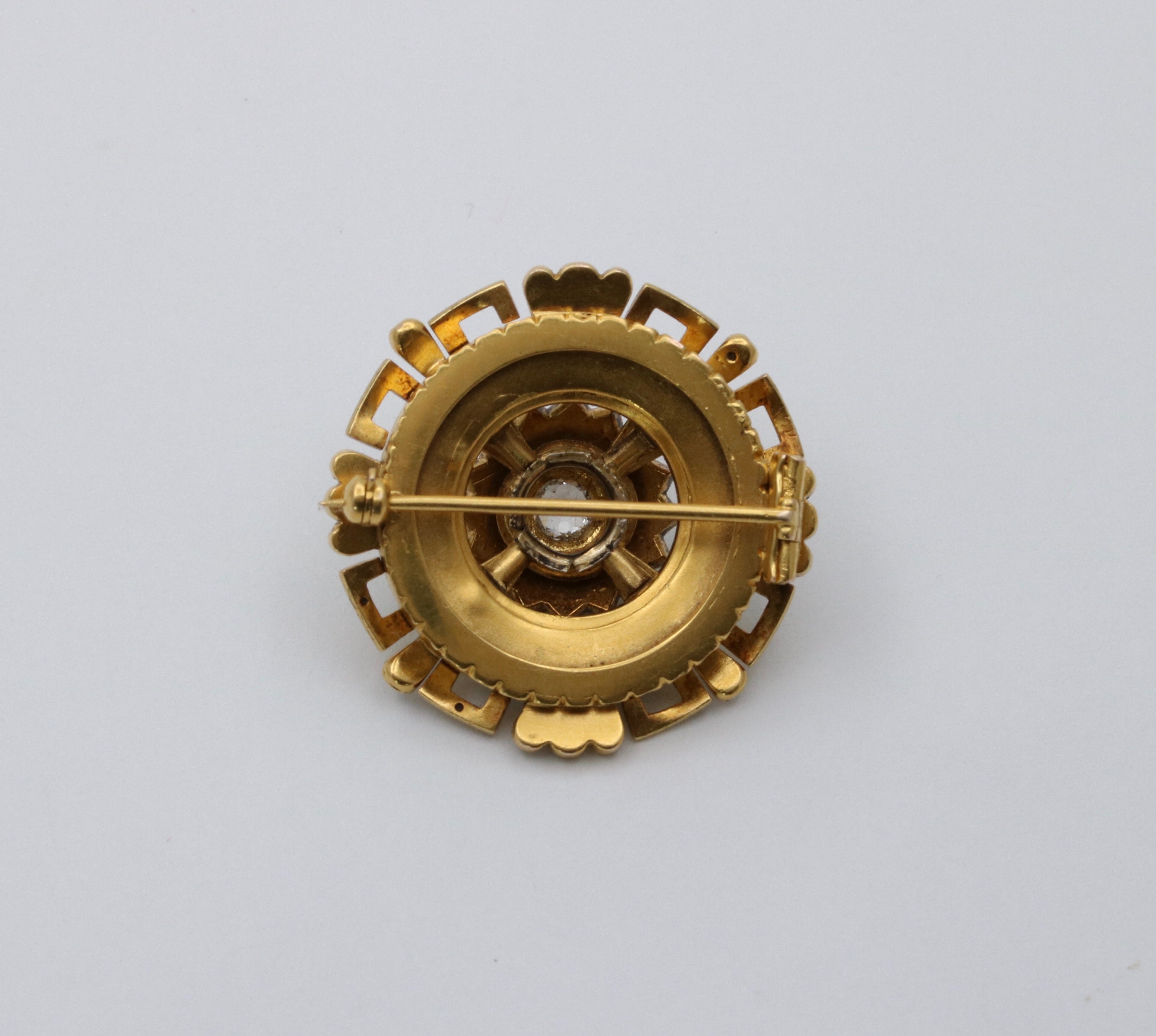 Antique 14K Yellow Gold Emerald, Diamond and Pearl Brooch
