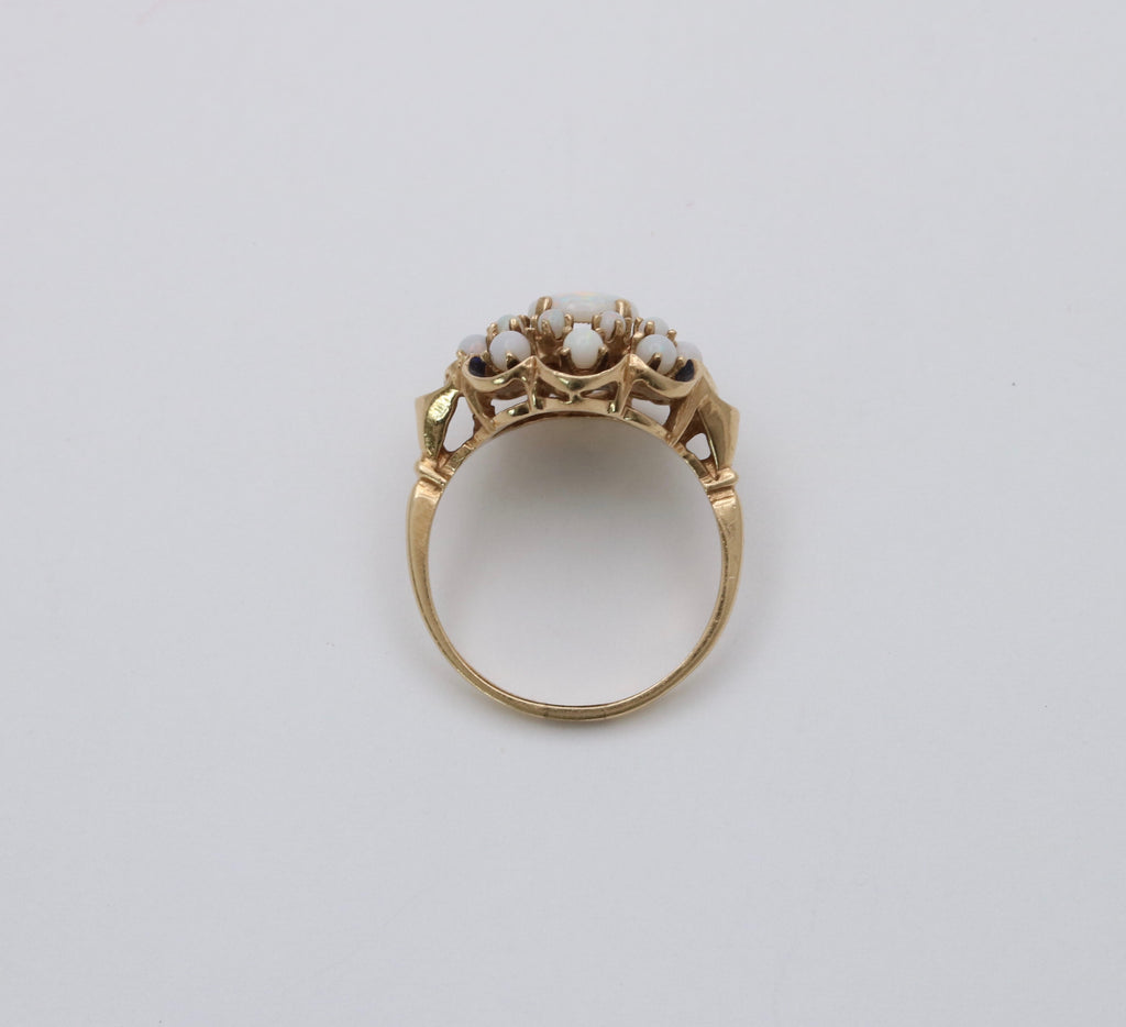 Antique 14K Yellow Gold Opal Black Enamel Cluster Ring