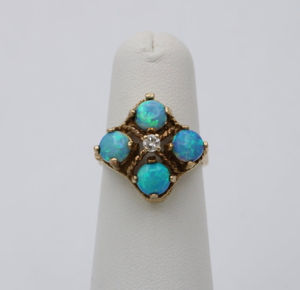 Vintage 14K Yellow Gold Australian Opal & Diamond Ring