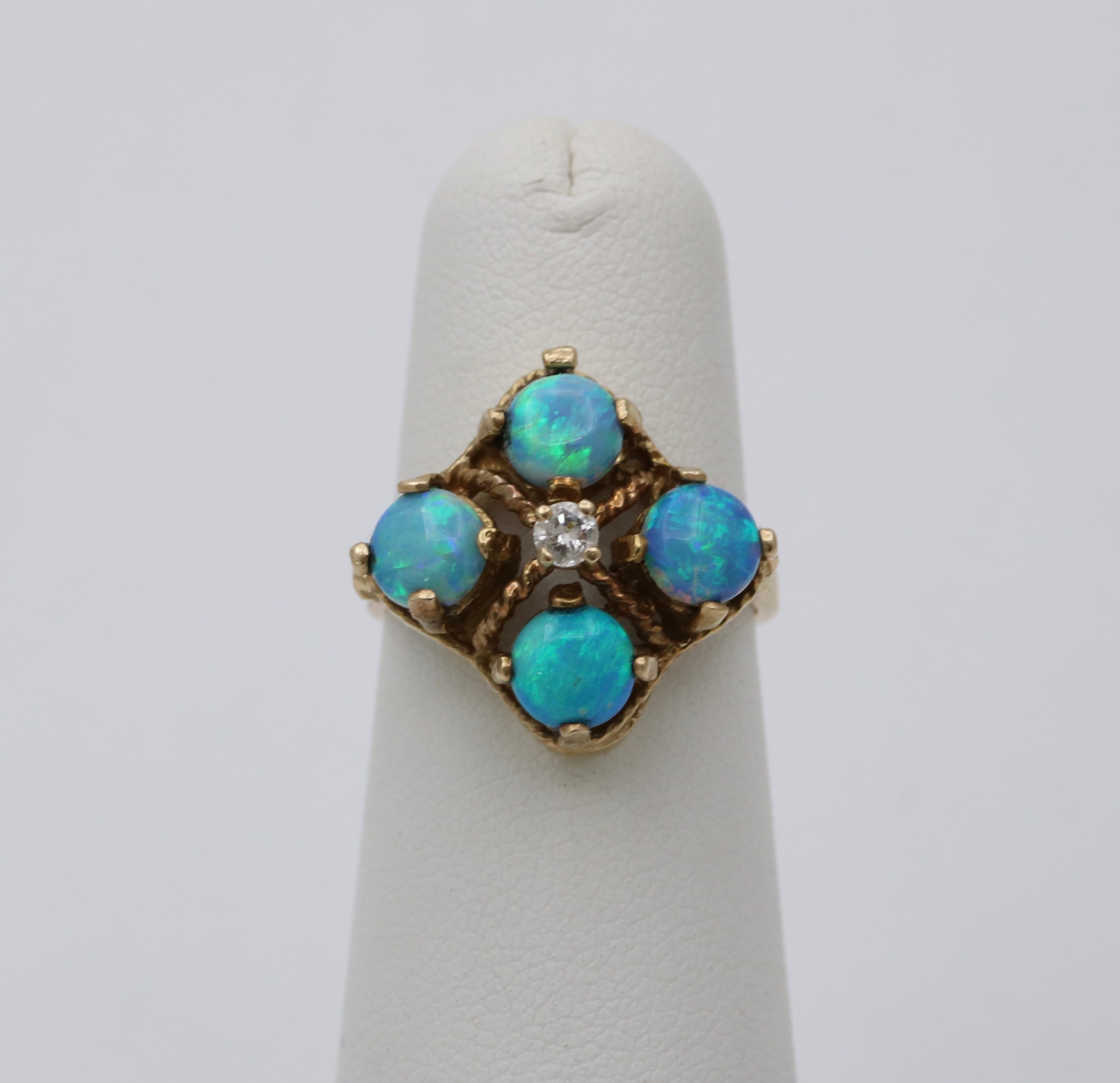 Vintage 14K Yellow Gold Australian Opal & Diamond Ring