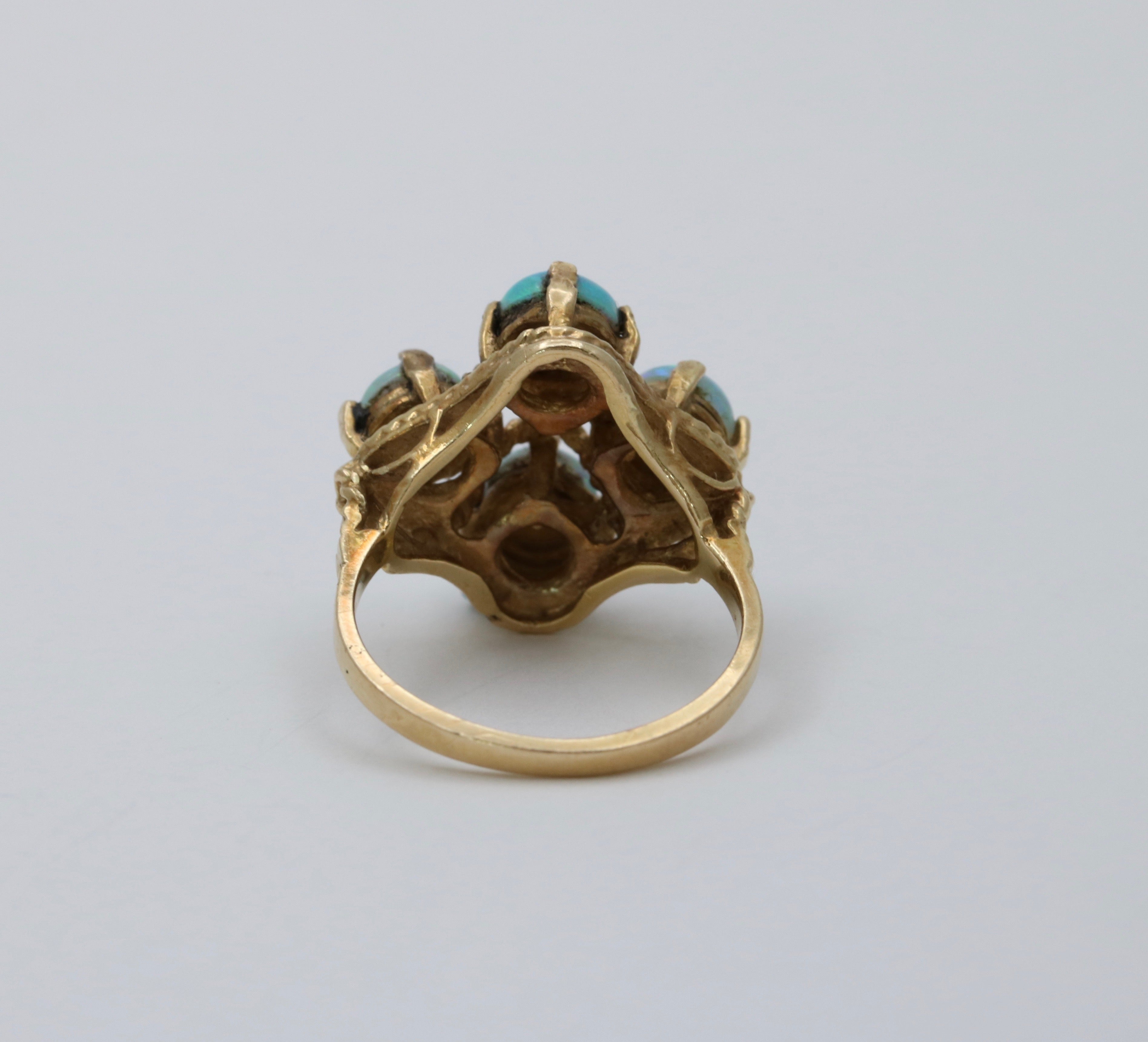 Vintage 14K Yellow Gold Australian Opal & Diamond Ring