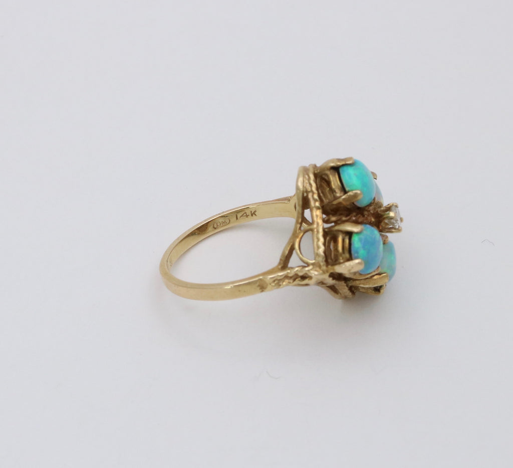 Vintage 14K Yellow Gold Australian Opal & Diamond Ring