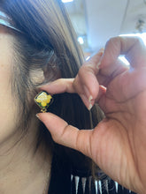 Load image into Gallery viewer, Vintage Cloisonné Open &amp; Close Rose 18K Gold &amp; Sterling Silver Studs Earrings.
