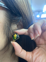 Load image into Gallery viewer, Vintage Cloisonné Open &amp; Close Rose 18K Gold &amp; Sterling Silver Studs Earrings.
