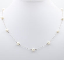 Load image into Gallery viewer, 16&quot; Vintage 14K White Gold Cultured Pearl Station Necklace
