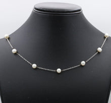 Load image into Gallery viewer, 16&quot; Vintage 14K White Gold Cultured Pearl Station Necklace
