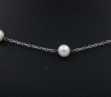 Load image into Gallery viewer, 16&quot; Vintage 14K White Gold Cultured Pearl Station Necklace
