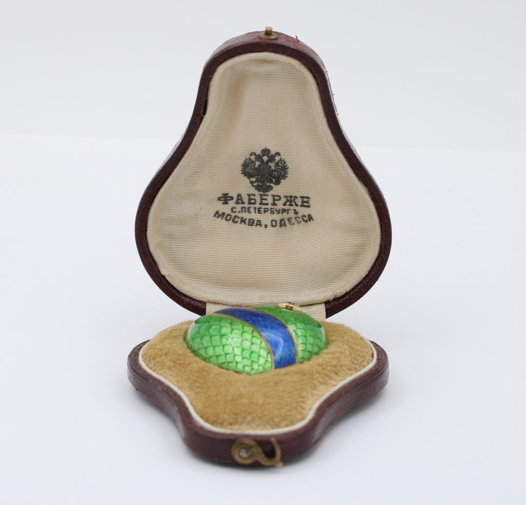 1930’s Faberge Russian Diamond Green Enamel Heart Brooch