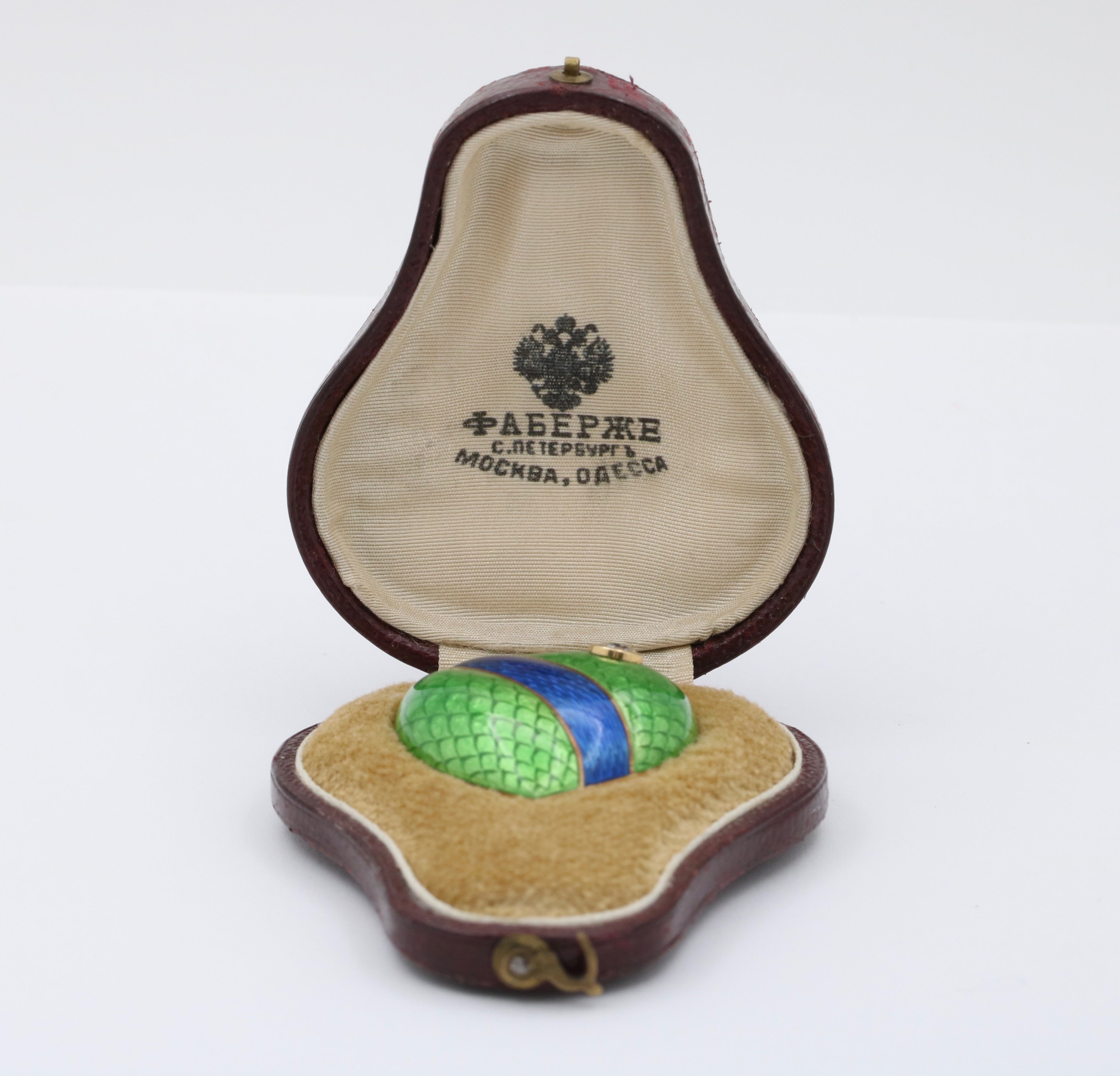 1930’s Faberge Russian Diamond Green Enamel Heart Brooch