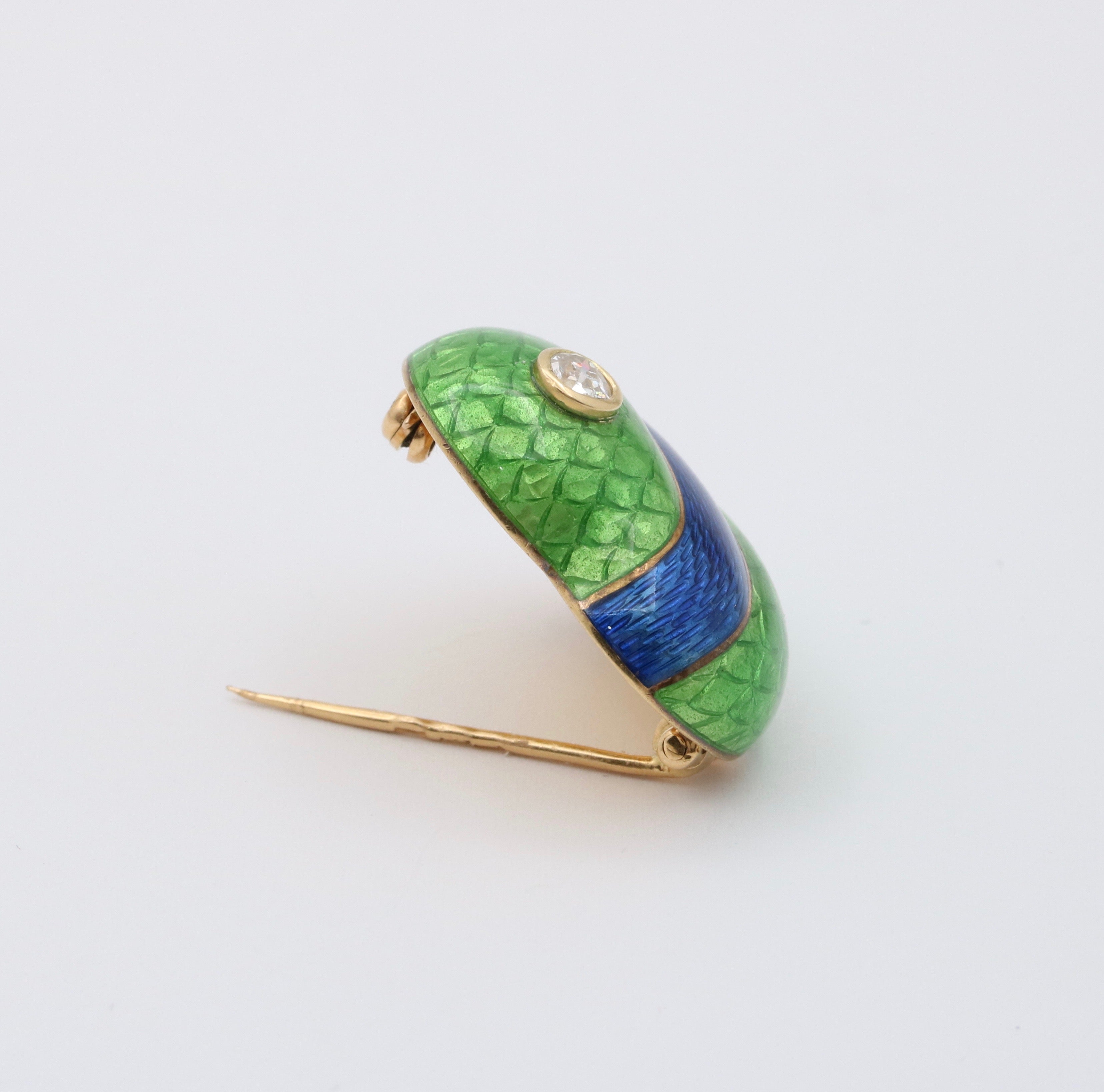 1930’s Faberge Russian Diamond Green Enamel Heart Brooch