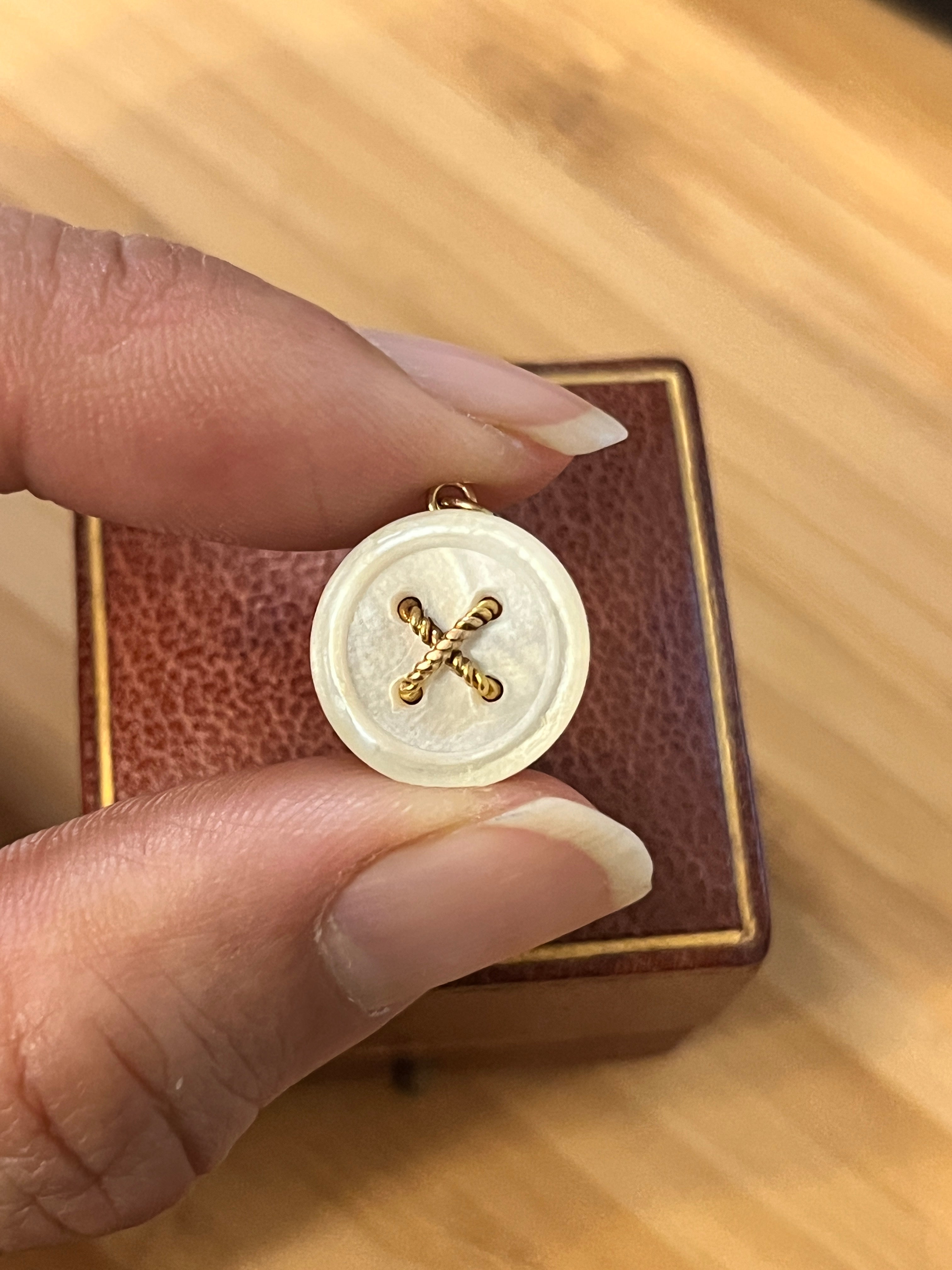Tiffany & Co. 18K Yellow Gold Mother of Pearl Button Charm Pendant