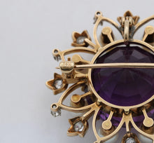 Load image into Gallery viewer, Antique Victorian 14K Yellow Gold Amethyst, Diamond and Pearl Brooch
