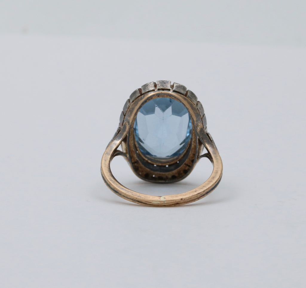 Vintage Portugal 14K Yellow Gold & Silver Synthetic Spinel and Diamond Ring.