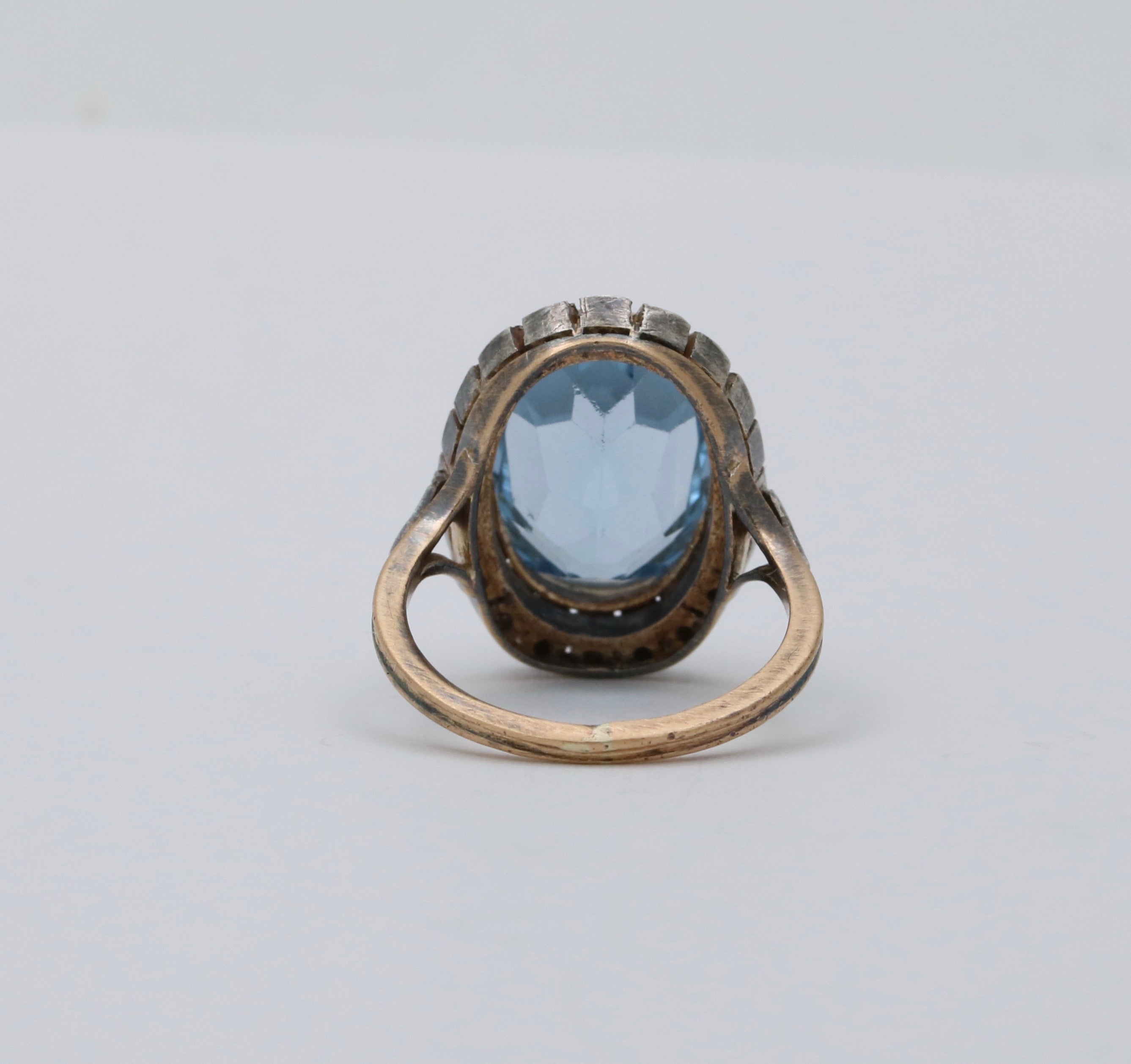 Vintage Portugal 14K Yellow Gold & Silver Synthetic Spinel and Diamond Ring.