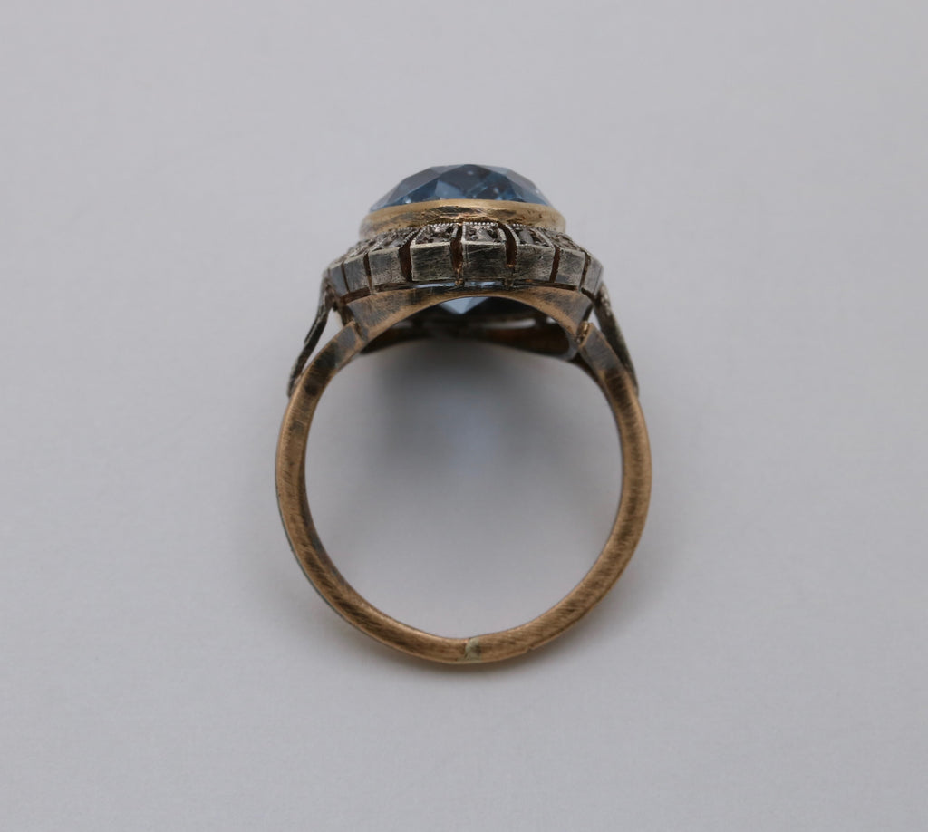Vintage Portugal 14K Yellow Gold & Silver Synthetic Spinel and Diamond Ring.