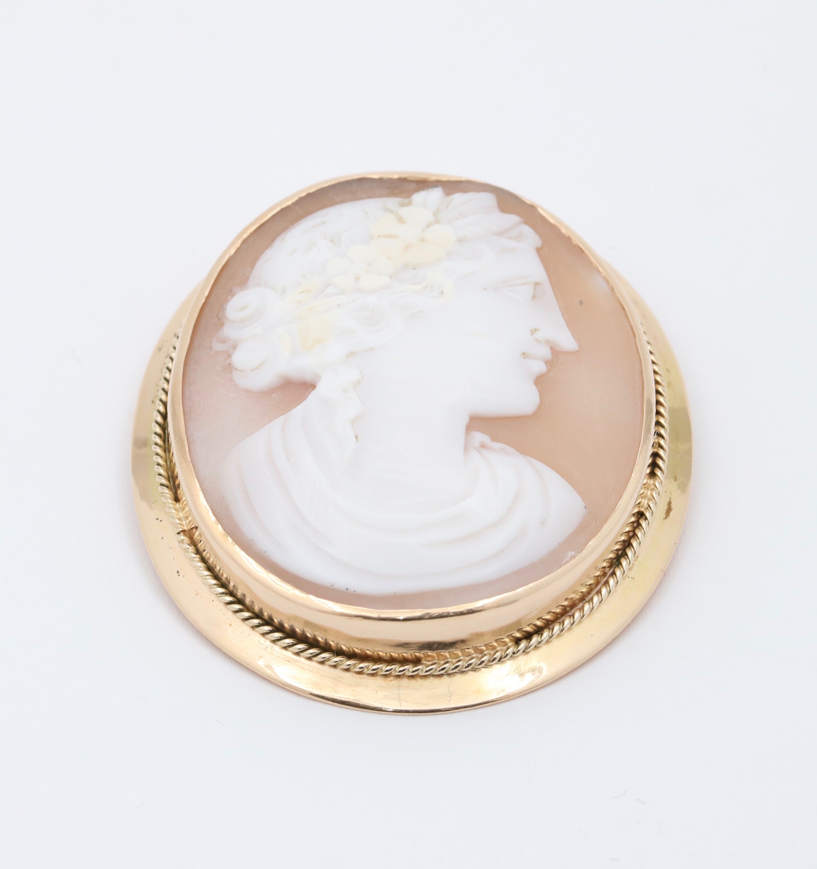 Vintage 14K Yellow Gold Woman’s Portrait Cameo Brooch