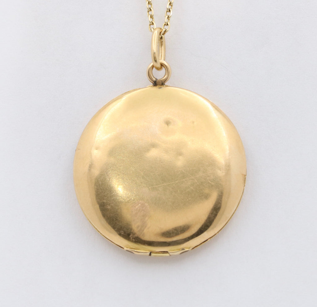 Art Deco 18K Yellow Gold Greek Key Enamel Diamond Locket Pendant