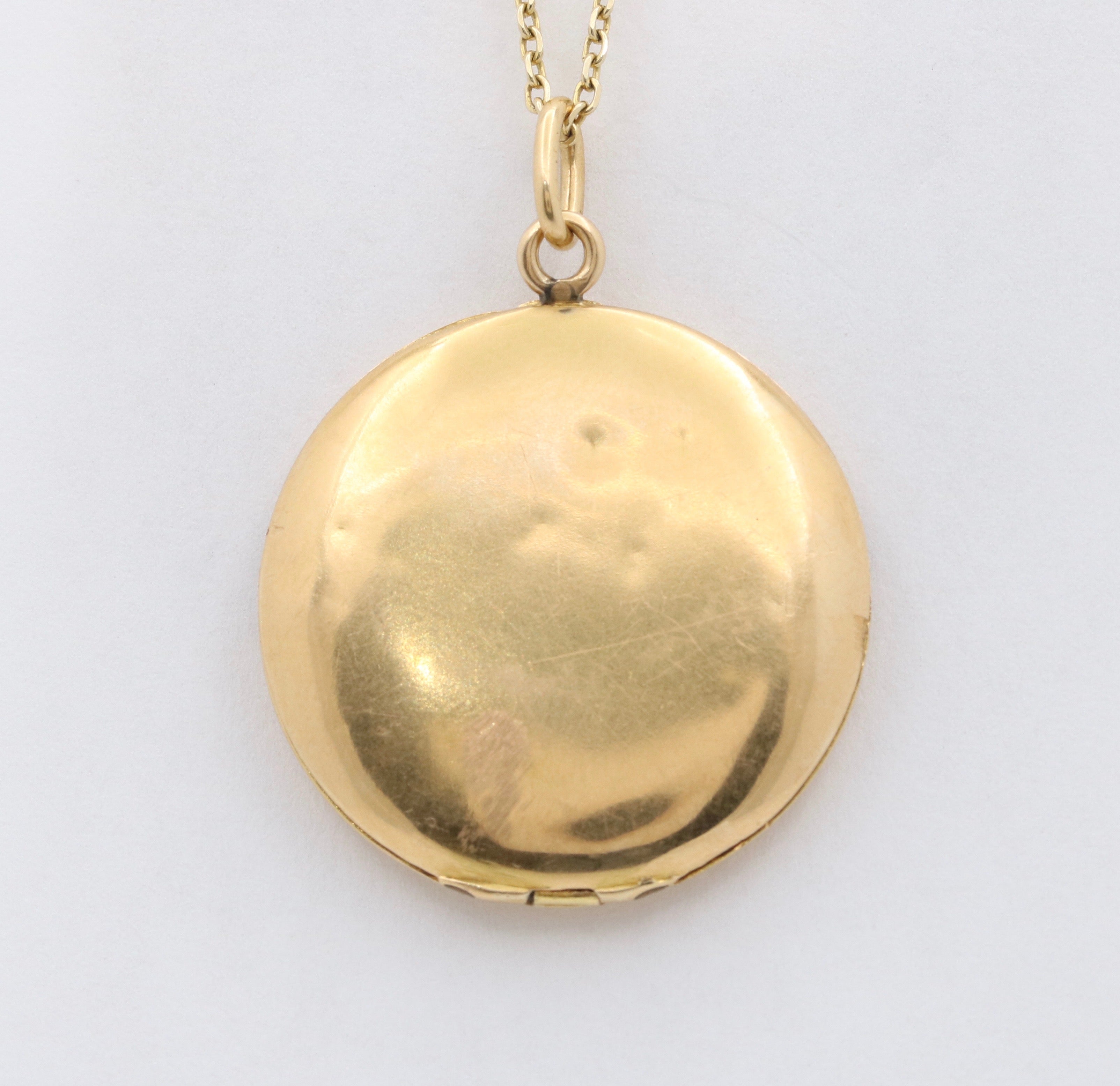 Art Deco 18K Yellow Gold Greek Key Enamel Diamond Locket Pendant