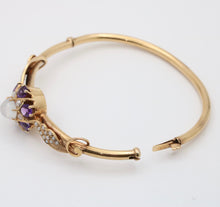 Load image into Gallery viewer, Vintage 10K Yellow Gold Star MoonStone, Amethyst And Pearl Bangle
