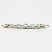 Load image into Gallery viewer, Art Nouveau 14K Yellow Gold Forget Me Not Flower Enamel Bar Pin
