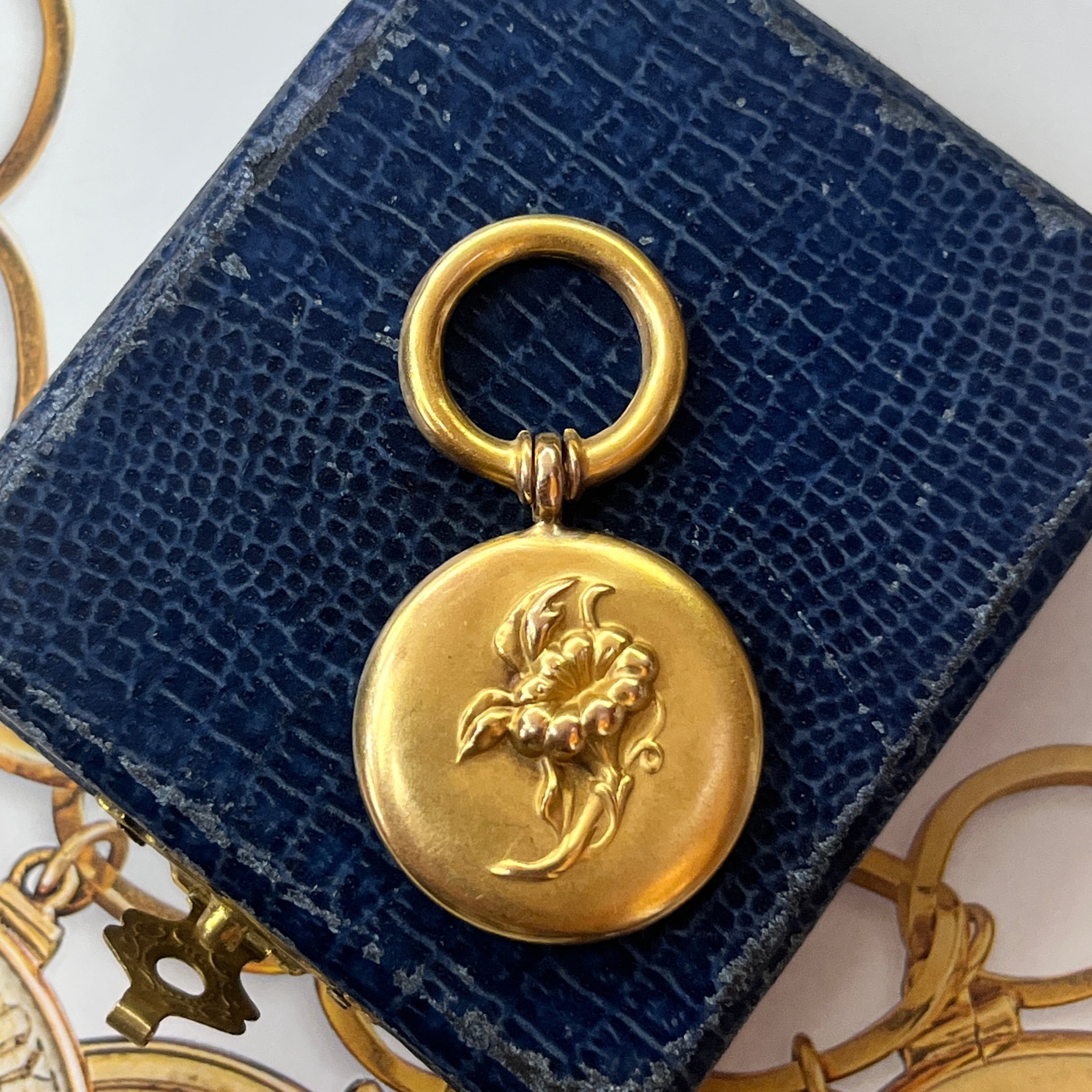 Antique 14K Yellow Gold Morning Glory High Relief  Watch Fob Pendant