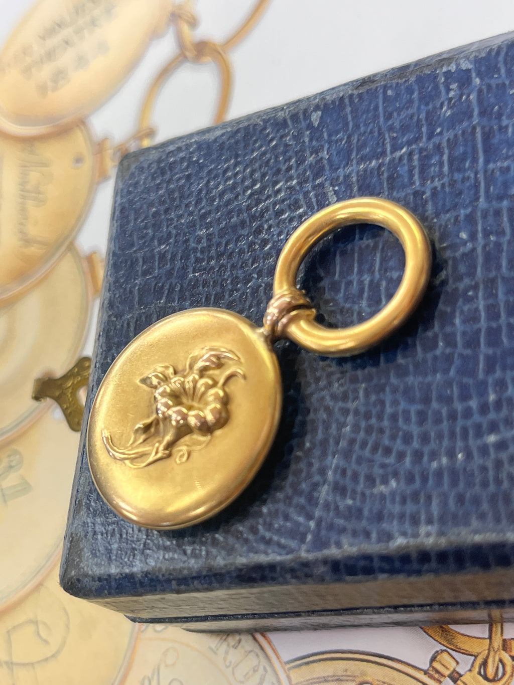 Antique 14K Yellow Gold Morning Glory High Relief  Watch Fob Pendant
