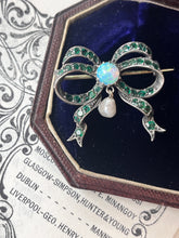 Load image into Gallery viewer, Antique Silver Emerald, Australian Opal And Pearl Brooch.
