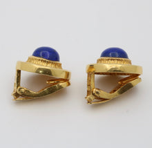 Load image into Gallery viewer, Vintage 18K Yellow Gold Lapis Lazuli Clip Earrings.
