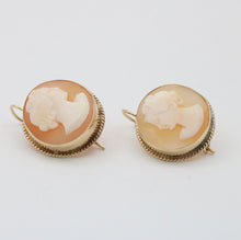 Load image into Gallery viewer, Vintage 14K Yellow Gold Carved Cameo Dangling Earrings
