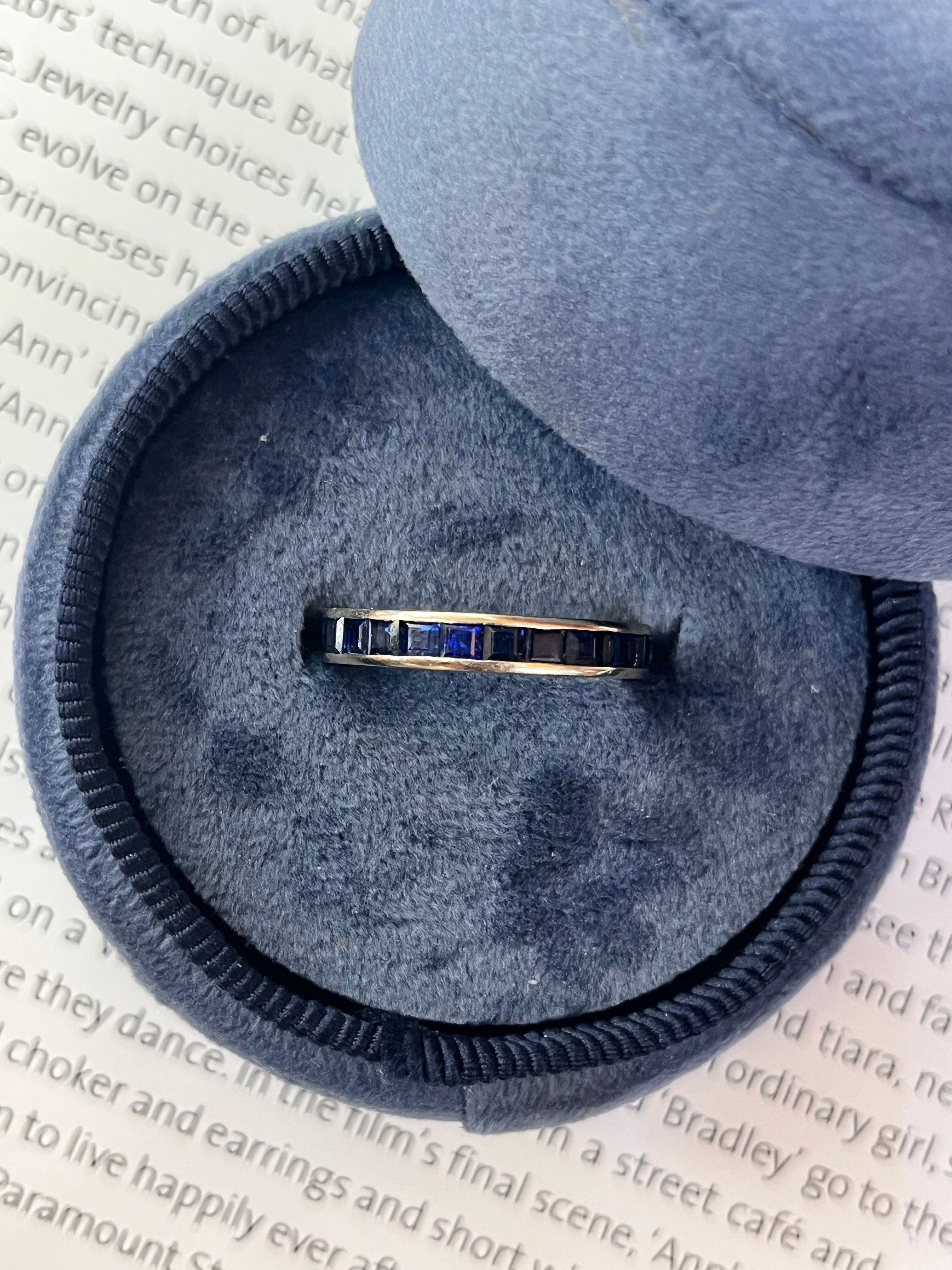 Vintage 14K White Gold Channel Set Sapphire Eternity Band Size 7