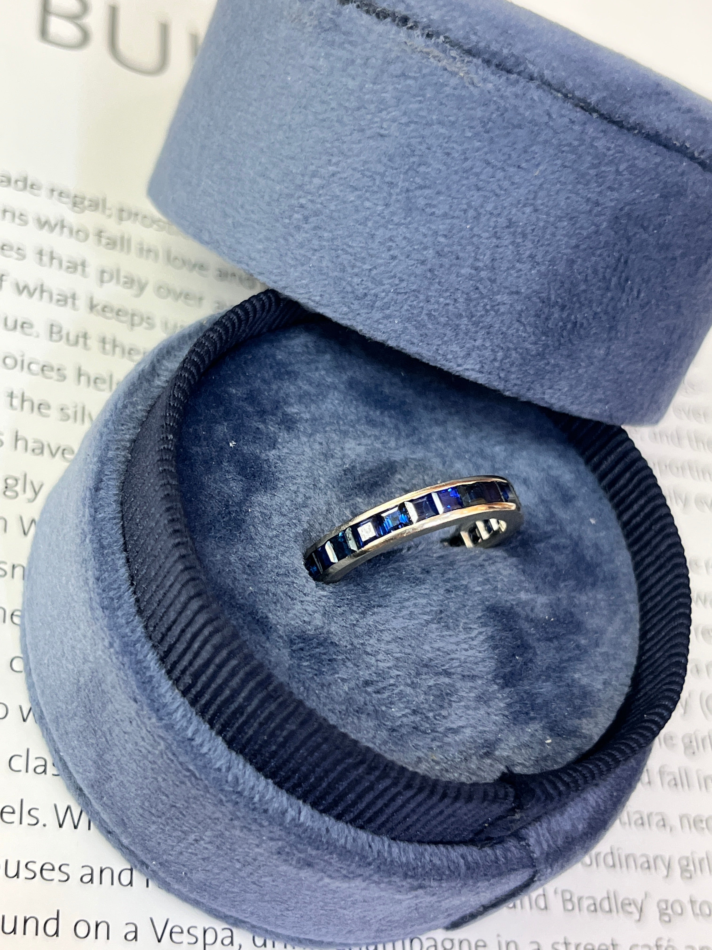 Vintage 14K White Gold Channel Set Sapphire Eternity Band Size 7