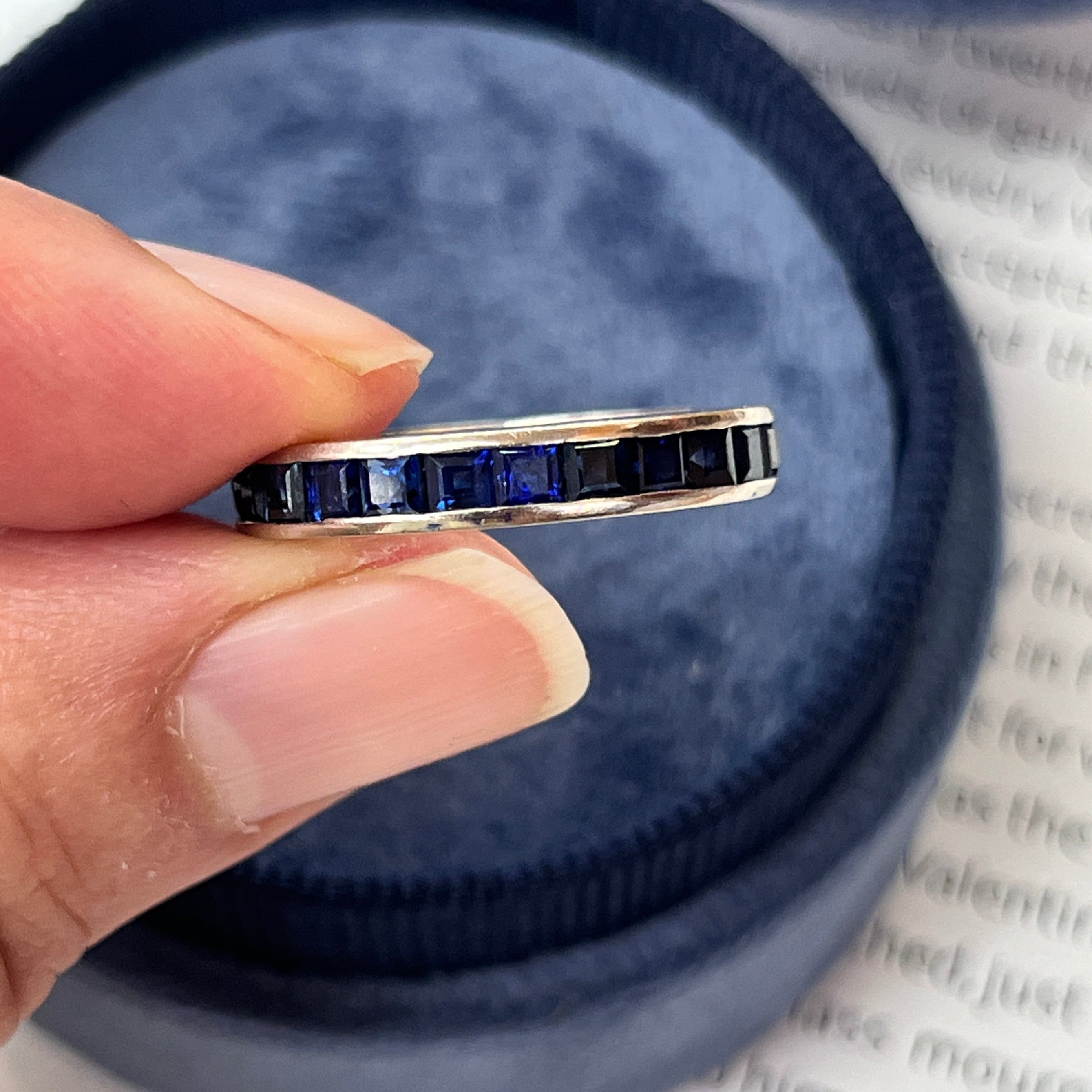 Vintage 14K White Gold Channel Set Sapphire Eternity Band Size 7