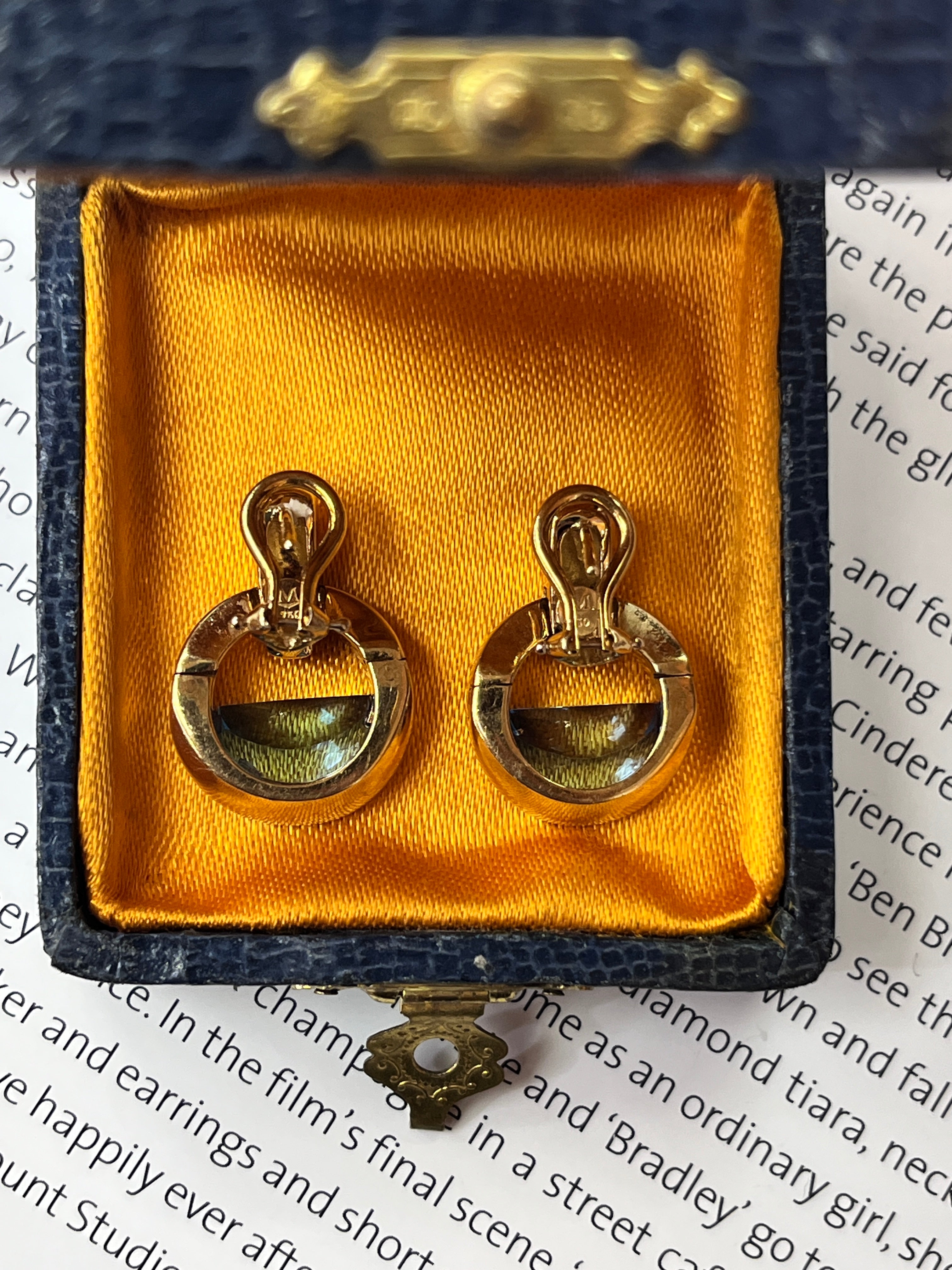 Vintage Movado 1980’s Style Rudius 18K Yellow Gold Blue Topaz & Diamond Earrings.