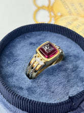 Load image into Gallery viewer, Vintage 18K Two Tone Rhodolite Garnet and Diamond Ring
