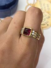 Load image into Gallery viewer, Vintage 18K Two Tone Rhodolite Garnet and Diamond Ring
