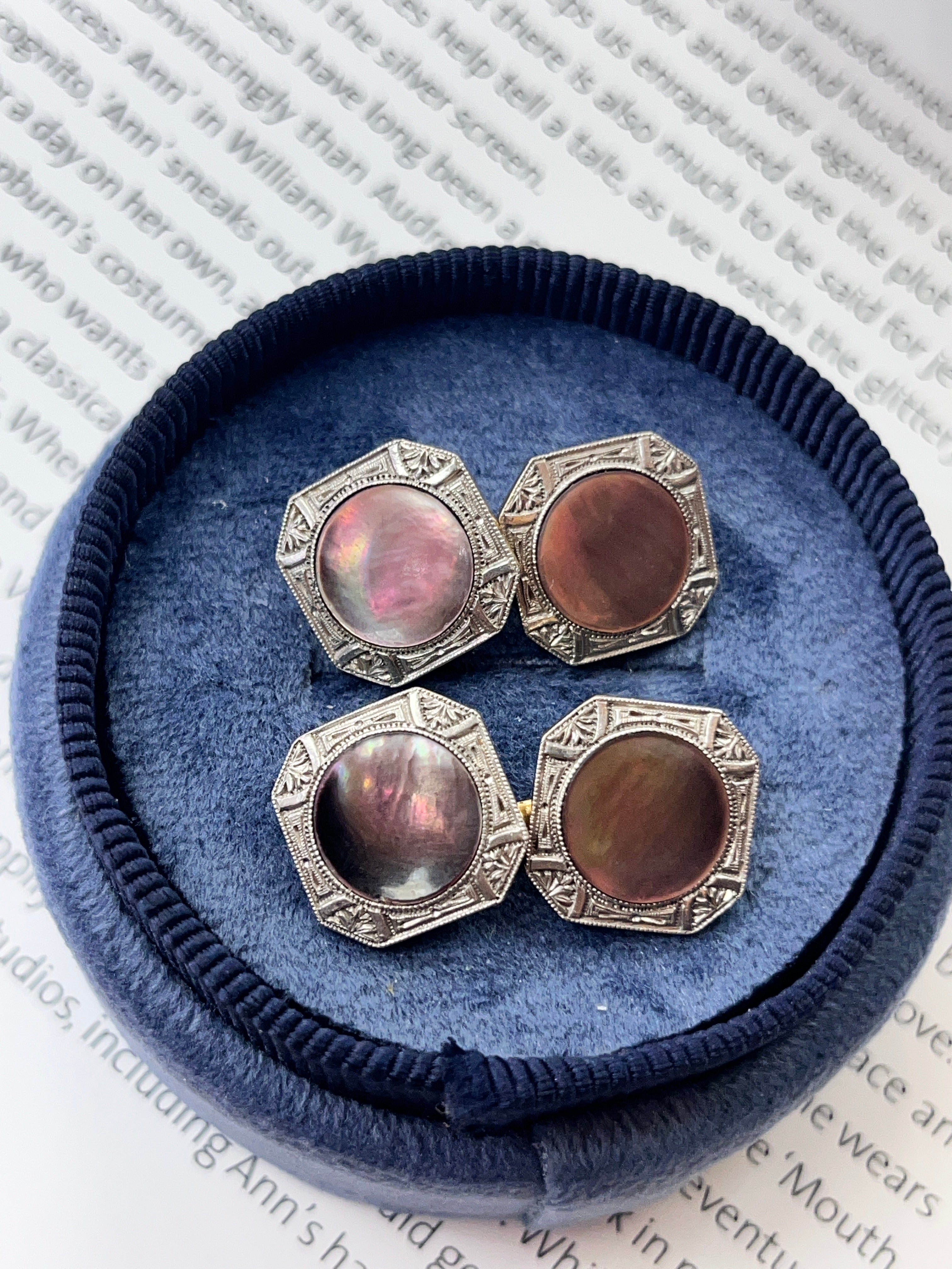 Art Deco 14K Two Tone Gold Mother Of Pearl Cufflinks