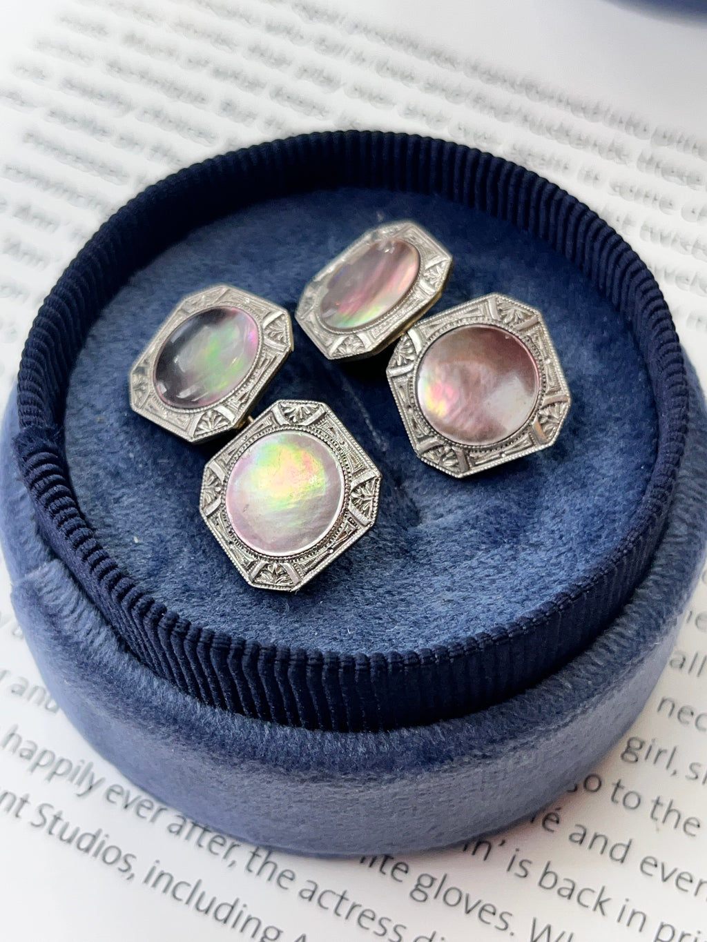 Art Deco 14K Two Tone Gold Mother Of Pearl Cufflinks