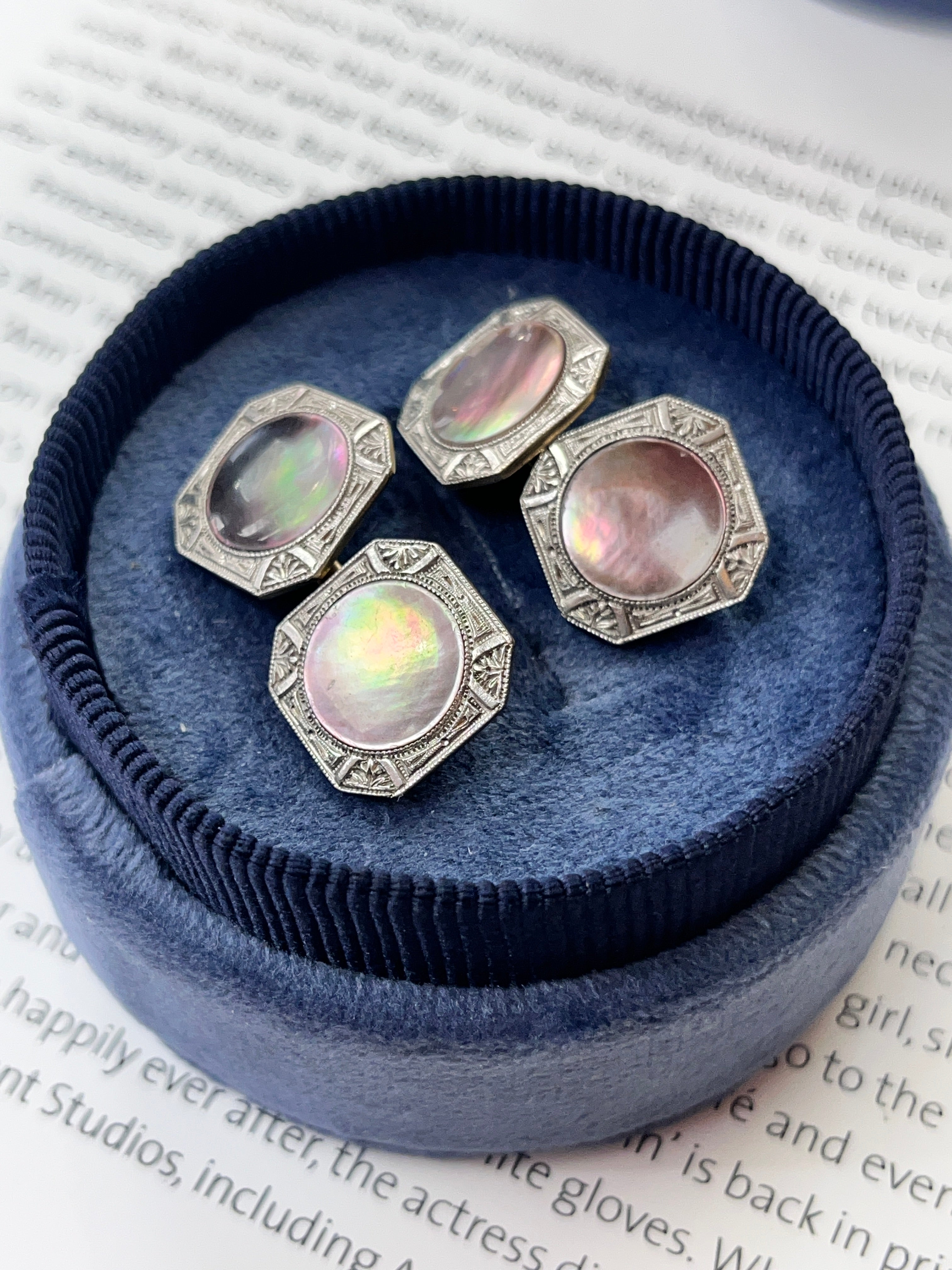 Art Deco 14K Two Tone Gold Mother Of Pearl Cufflinks