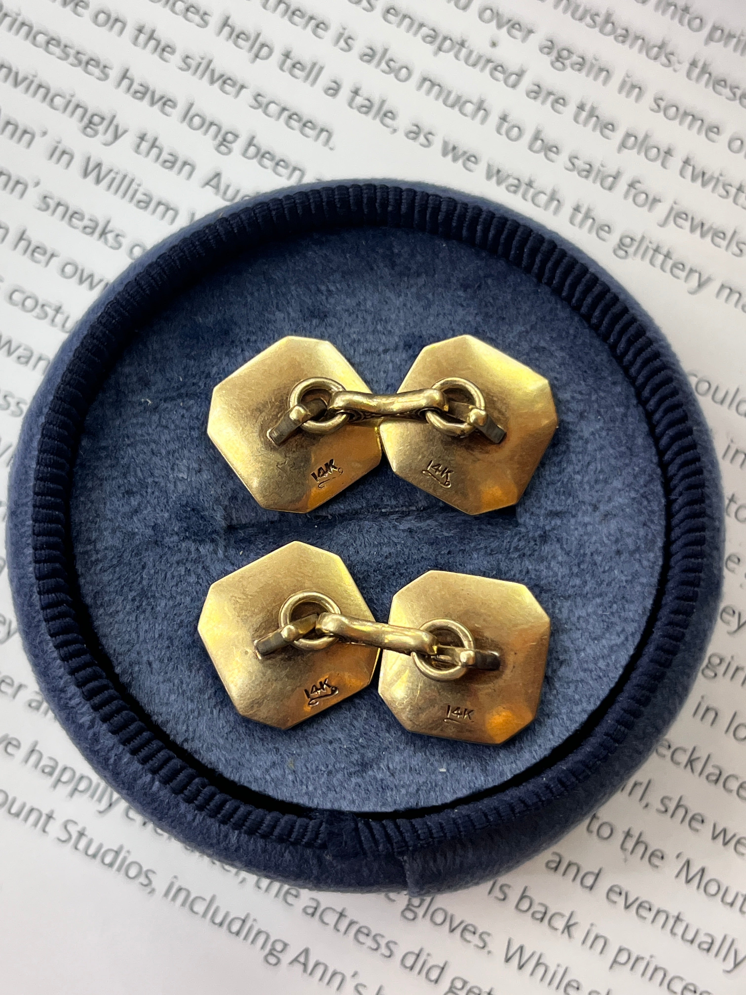 Art Deco 14K Two Tone Gold Mother Of Pearl Cufflinks