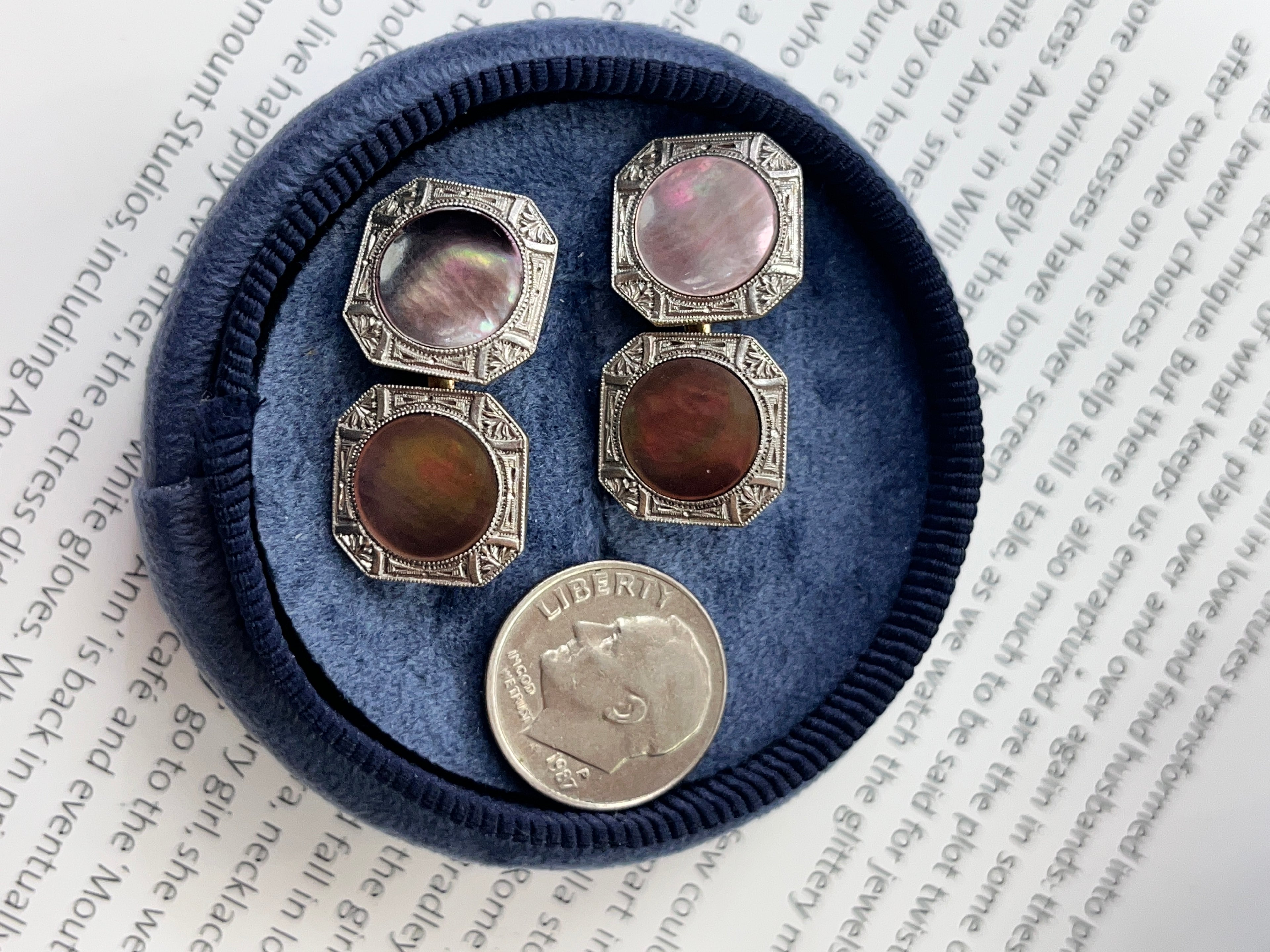 Art Deco 14K Two Tone Gold Mother Of Pearl Cufflinks