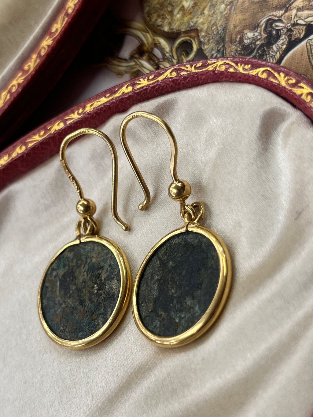Vintage 18K Yellow Gold Ancient Coin Dangling Earrings