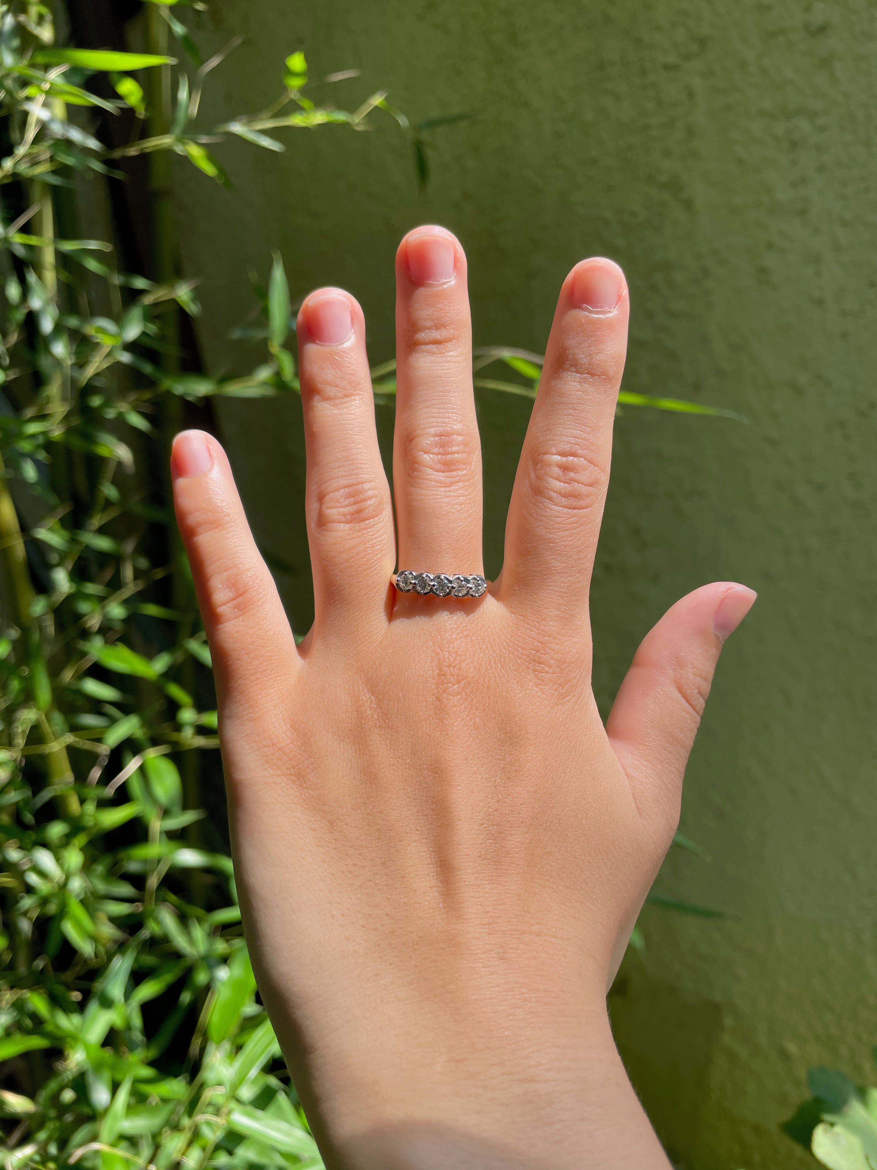 Five Diamonds In 14K Gold Band