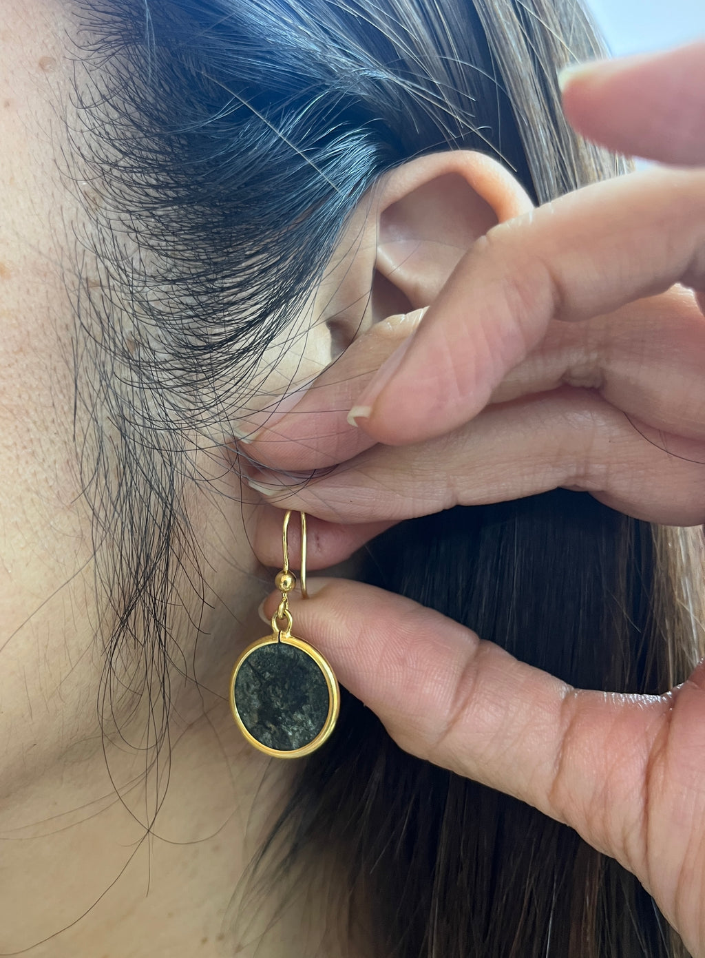 Vintage 18K Yellow Gold Ancient Coin Dangling Earrings