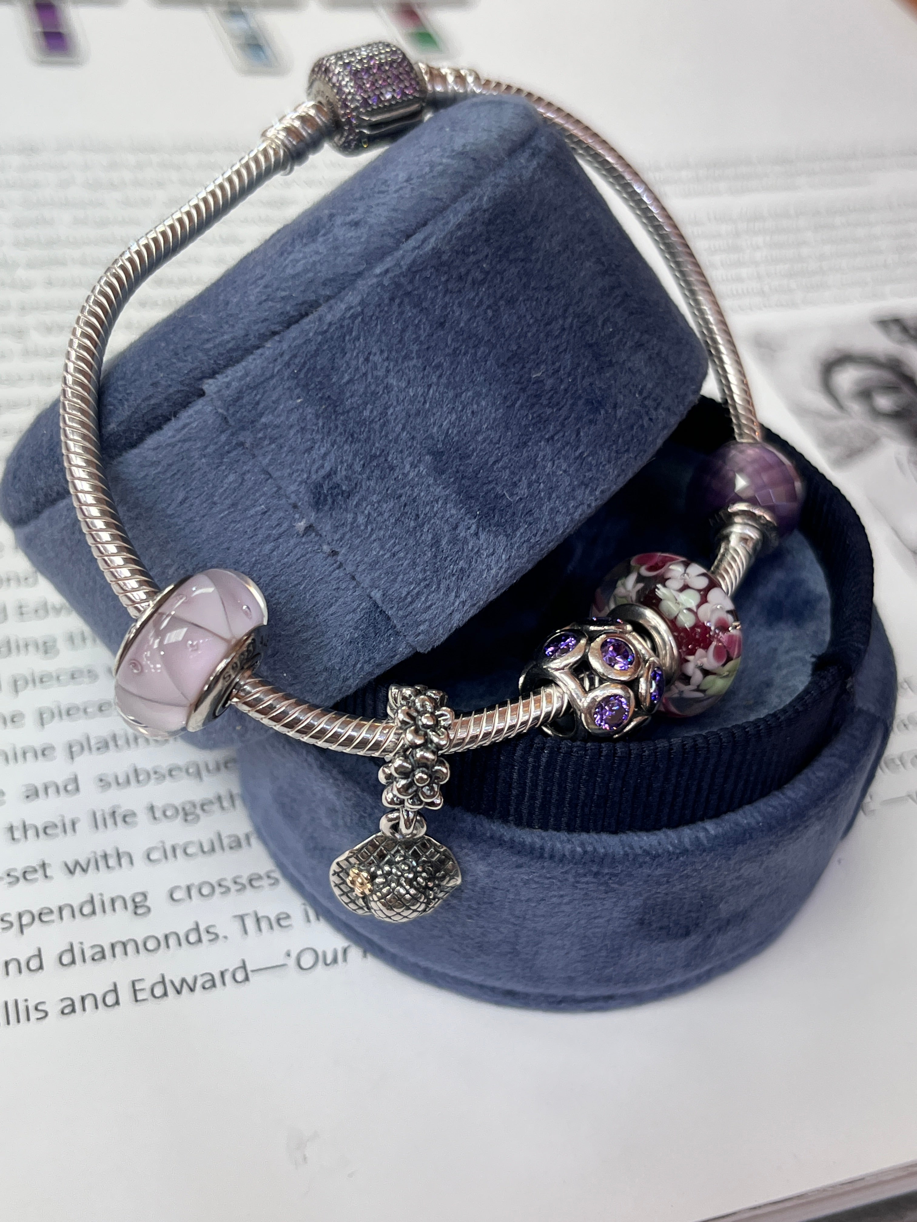 Pandora Sterling Silver Pink & Purple Charm Bracelet
