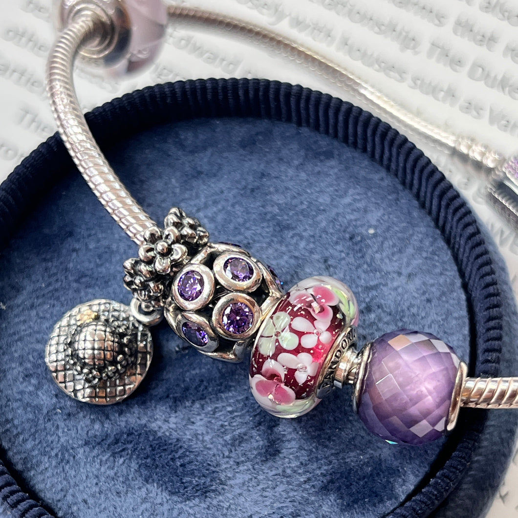 Pandora Sterling Silver Pink & Purple Charm Bracelet