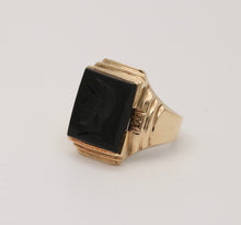 Load image into Gallery viewer, Vintage 10K Yellow Gold Carved Onyx Signet Ring
